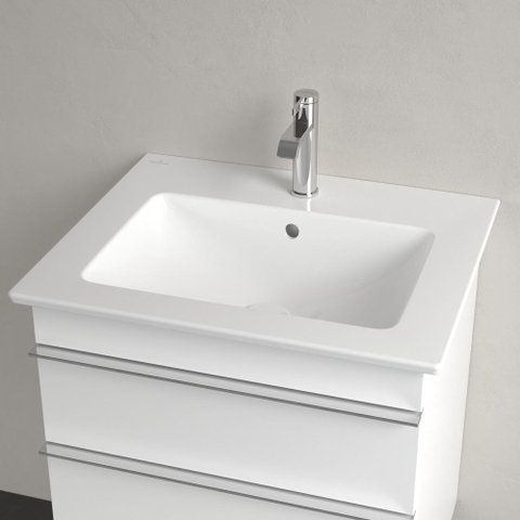 Villeroy & Boch venticello wastafel - met 1 kraangat - 60x50cm (geschikt - voor 3 kraangaten) - met overloop - White Alpine (glans wit) 1025150