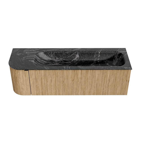 MONDIAZ KURVE-DLUX Meuble de salle de bains 145 cm avec module 25 L couleur Chêne avec 1 tiroir et 1 porte. Lavabo BIG LARGE à droite 1 trou de robinet couleur Lava. SW1137177