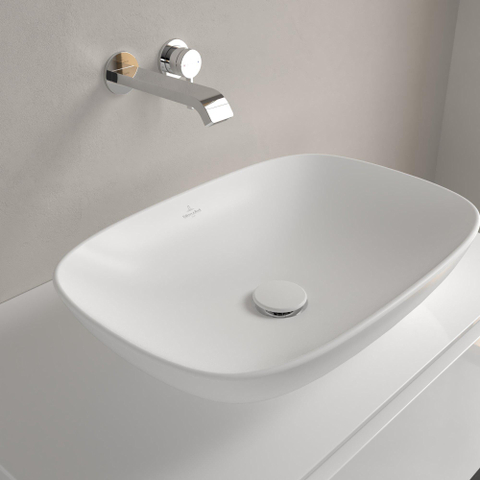Villeroy & Boch Loop & Friends opzetwastafel - 56x38cm - zonder kraangat - zonder overloop CeramicPlus - Stone White (mat wit) SW644099