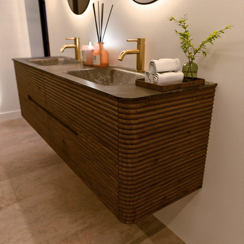 Mondiaz CIRO-DLUX Badkamermeubelset - 170x45x50cm - Solid surface wastafel Lava - 2 wasbak Dubbel - 2 kraangaten - 4 lades - Dusk SW1533057