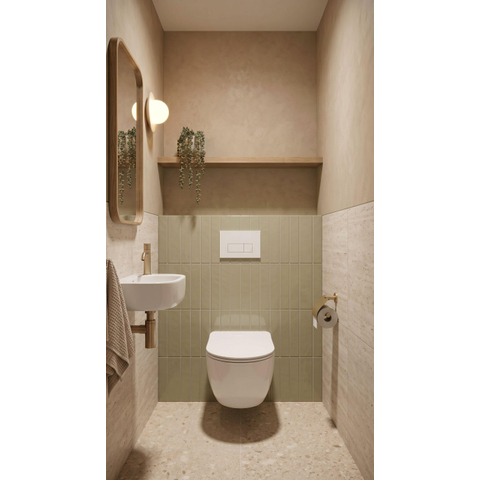 QeramiQ Dely Swirl Toiletset - 36.3x51.7cm - Inbouwreservoir met Geberit UP320 spoelmechanisme - slimzitting - glans witte bedieningsplaat - rechthoekige knoppen - wit glans SW1413327