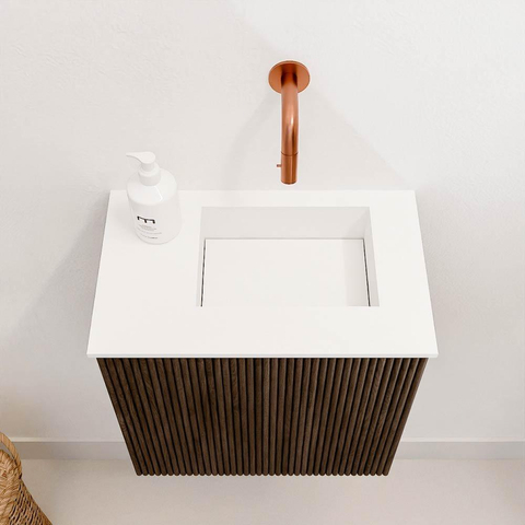Mondiaz JOYA 40cm meuble de toilette - couleur Walnut - Vasque FAYE position Droite Sans trou de robinet couleur Talc SW1421242