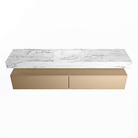 Mondiaz ALAN-DLUX Ensemble de meuble - 200cm - meuble Oro mat - 2 tiroirs - Lavabo Cloud Glace suspendu - vasque Centre - 1 trou de robinet SW806099