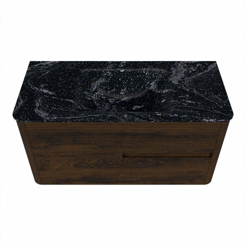 Mondiaz CIRO-DLUX Ensemble de meubles de salle de bains - 100x45x50cm - lavabo en solid surface Lava - 1 vasque au milieu - 1 trou de robinet - 2 tiroirs - Noyer SW1530143