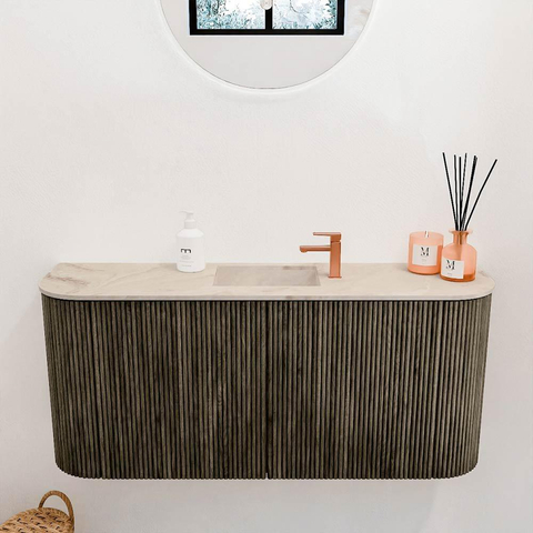Mondiaz JOYA-DLUX 93.2cm toiletmeubel - ronding links en rechts kleur Shadow - Wastafel FAYE positie Midden 1 kraangat kleur Frappe. SW1422734