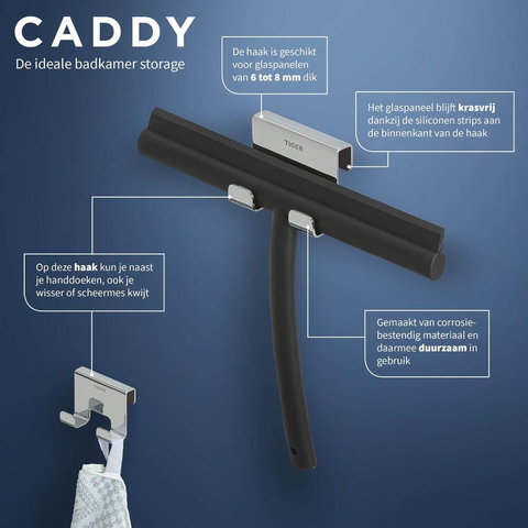Tiger Caddy Handdoekhaak - voor glaswand - 6-8mm - Chroom SW877203