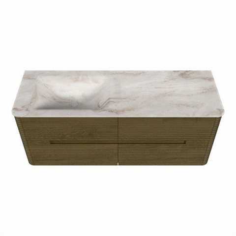 Mondiaz CIRO-DLUX Ensemble de meubles de salle de bains - 130x45x50cm - Plan vasque solid surface Frappe - 1 bassin à gauche - 1 trou de robinet - 4 tiroirs - Dusk SW1532817
