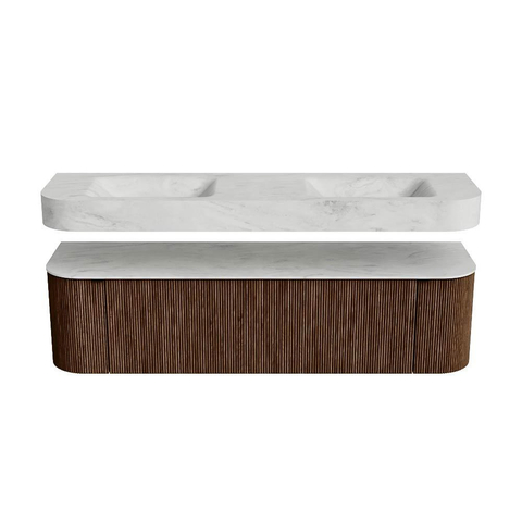 MONDIAZ THOR-DLUX Meuble de salle de bains - 170cm - arrondi gauche + droite - couleur Walnut - 1 tiroir et 2 portes - Lavabo suspendu CLOUD Double 2 trous de robinet - couleur Opalo SW1465592