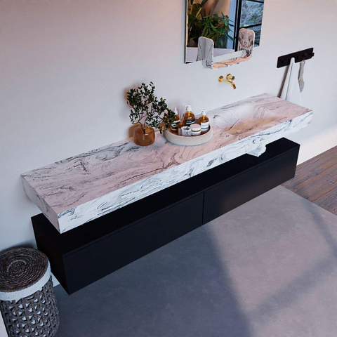 Mondiaz ALAN-DLUX Ensemble de meuble - 200cm - meuble Urban mat - 2 tiroirs - Lavabo Cloud Glace suspendu - vasque Droite - 0 trous de robinet SW805917