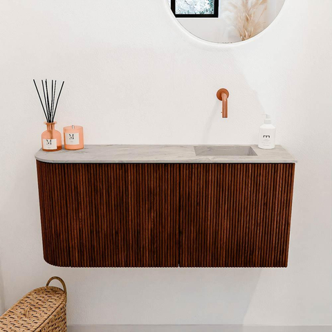 Mondiaz JOYA-DLUX 91.6cm toiletmeubel - ronding links kleur Ruby - Wastafel FAYE positie Rechts Zonder kraangat kleur Glace. SW1423589