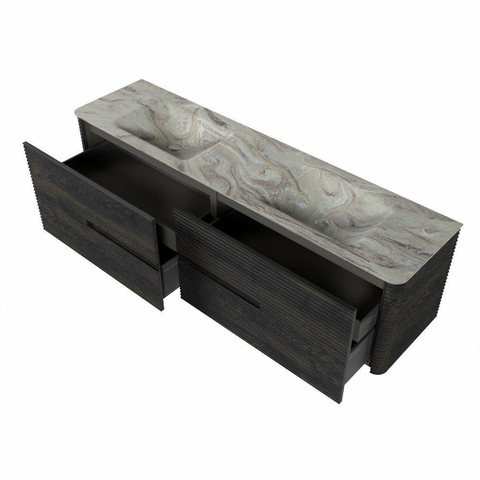 Mondiaz CIRO-DLUX Badkamermeubelset - 180x45x50cm - Solid surface wastafel Glace - 2 wasbak Dubbel - 2 kraangaten - 4 lades - Shadow SW1532232