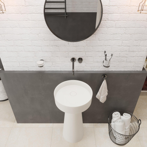 Ideavit SolidFloat Lavabo - sur pied - rond - 87x40x15cm - solid surface - blanc mat SW1159323