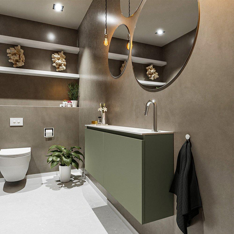 MONDIAZ TURE Toiletmeubel 120x23x50cm met 1 kraangaten 2 deuren army mat Wastafel Eden rechts Solid Surface Wit SW475026