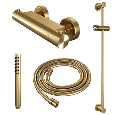 Brauer Gold Edition Ensemble de douche thermostatique avec barre curseur et douchette Stylo 1 jet flexible lisse 150cm Or brossé PVD SW1164646