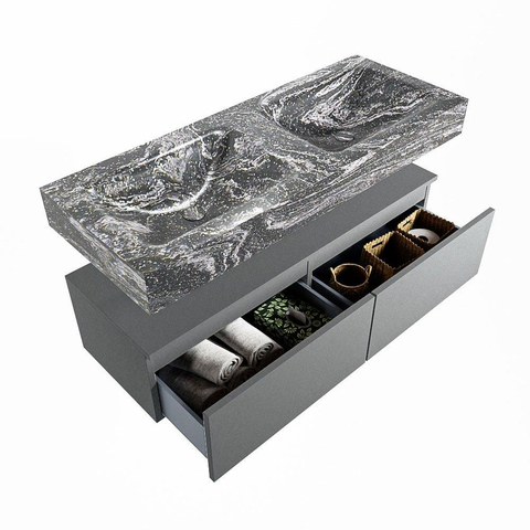 Mondiaz ALAN-DLUX Ensemble de meuble - 120cm - meuble Plata mat - 2 tiroirs - Lavabo Cloud Lava suspendu - vasque Gauche et droite - 0 trous de robinet SW808539
