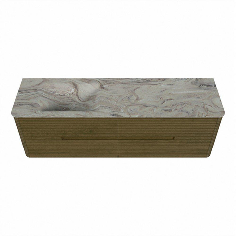 Mondiaz CIRO-DLUX Ensemble de meubles de salle de bains - 160x45x50cm - Plan-vasque solid surface Glace - 1 lavabo à gauche - sans trous de robinetterie - 4 tiroirs - Dusk SW1532993