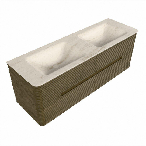 Mondiaz CIRO-DLUX Meuble de salle de bains - 140x45x50cm - Plan-vasque Solid Surface Meli - 2 lavabos double - 2 trous de robinetterie - 4 tiroirs - Dusk SW1533156