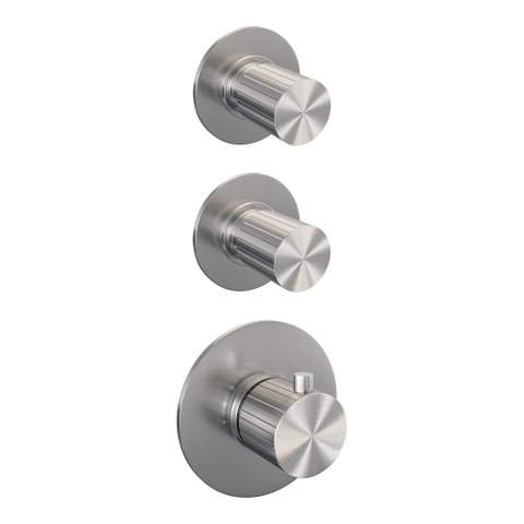 BRAUER Stripe Thermostatische Inbouw Regendouche - SET 10 - 25cm douchekop - rechte muurarm - 3-standen handdouche - doucheslang - geïntegreerde glijstang - RVS-kleurig geborsteld PVD SW1435072