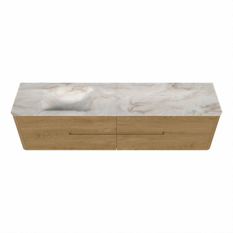 Mondiaz CIRO-DLUX Meuble de salle de bains - 190x45x50cm - plan-vasque solid surface Frappe - 1 vasque à gauche - sans trous de robinetterie - 4 tiroirs - chêne SW1530900