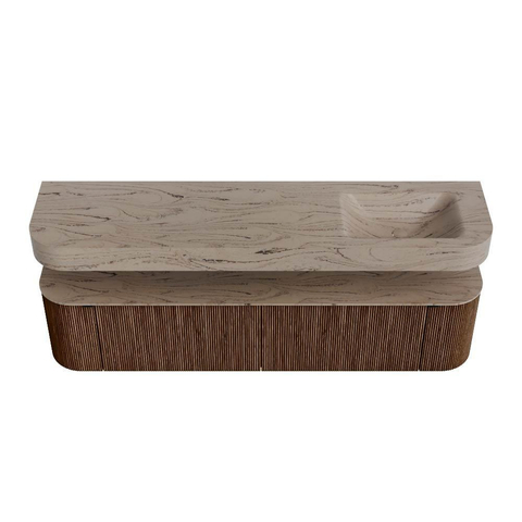 MONDIAZ THOR-DLUX Meuble de salle de bains - 190cm - arrondi gauche + droite - couleur Walnut - 2 tiroirs et 2 portes - Vasque suspendue CLOUD Droite sans trou de robinet - couleur Arena SW1466586