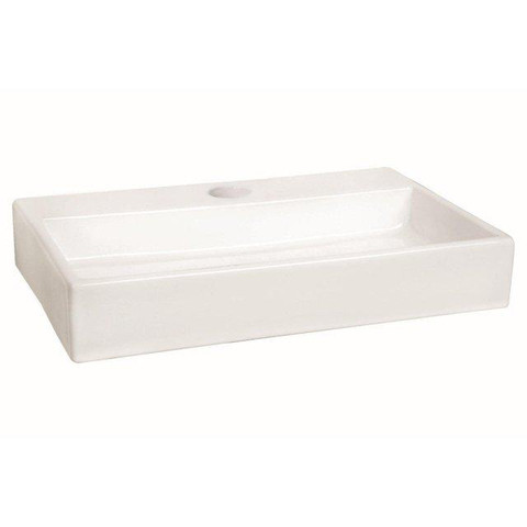 QeramiQ Fuente Pack Lave-mains - 38x7x24cm - 1 trou de robinet - céramique - robinet Inox brossé - Blanc brillant SW1111475