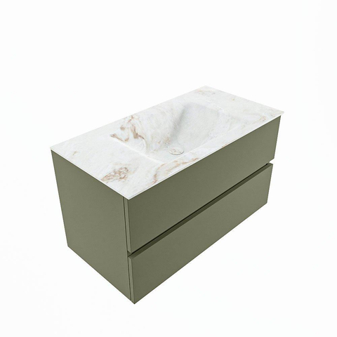 MONDIAZ VICA-DLUX Ensemble meuble de salle de bains - 90cm - meuble bas army - 2 tiroirs - vasque encastrée cloud au centre - sans trous de robinet - version haute 60cm - frape SW1088712