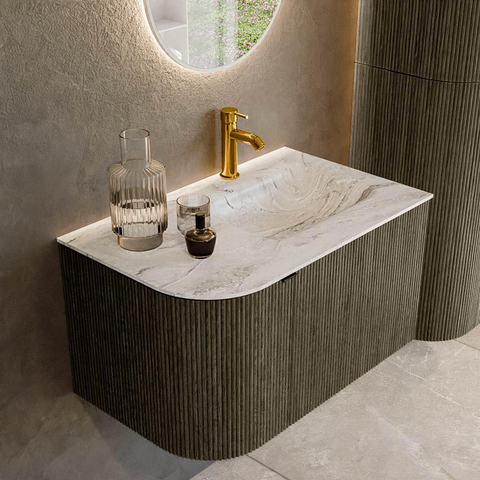 Mondiaz KURVE-DLUX Ensemble de meuble de salle de bains - 75x46x40cm - 1 tiroir - 1 porte - lavabo solid surface - droit - 1 trou de robinet - Shadow SW1414527