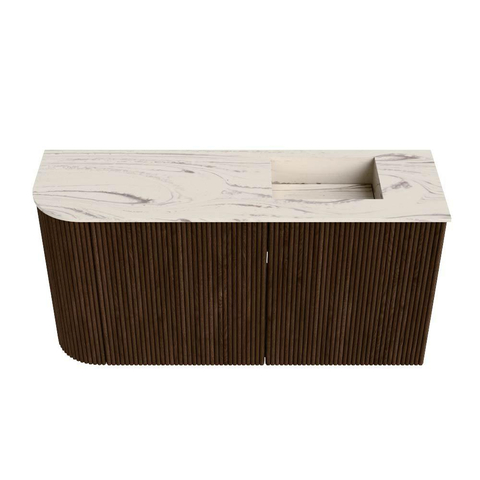 Mondiaz JOYA-DLUX 81.6cm toiletmeubel - ronding links kleur Walnut - Wastafel FAYE positie Rechts Zonder kraangat kleur Nata. SW1424513
