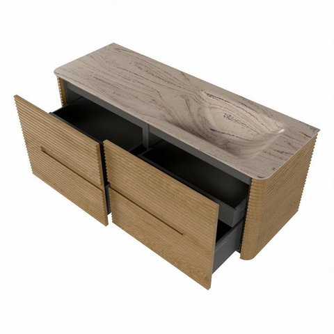 Mondiaz CIRO-DLUX Ensemble de meubles de salle de bains - 130x45x50cm - Vasque en solid surface Arena - 1 bassin à droite - 1 trou de robinet - 4 tiroirs - Chêne SW1531350