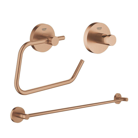 Grohe Essentials Lot d'accessoiresde toilettes en 3 parties avec porte-serviette, crochet, et porte-rouleau sans couvercle Brushed warm sunset SW529084