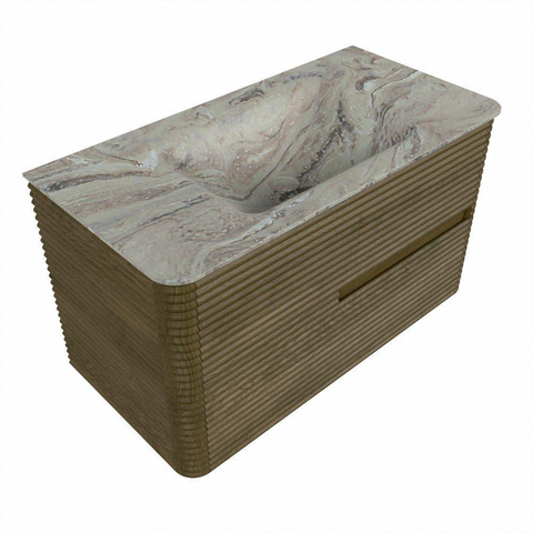 Mondiaz CIRO-DLUX Badkamermeubelset - 90x45x50cm - Solid surface wastafel Glace - 1 wasbak Midden - 1 kraangat - 2 lades - Dusk SW1532872