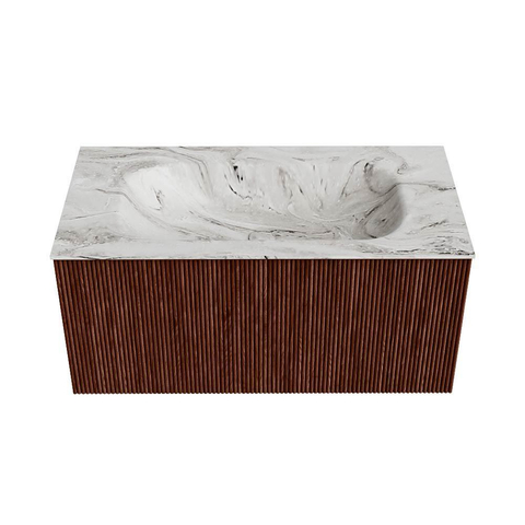 Mondiaz KURVE-DLUX Badkamermeubelset - 90x46x40cm - 1 lade - wastafel solid surface - midden - 1 kraangat - Ruby SW1415807