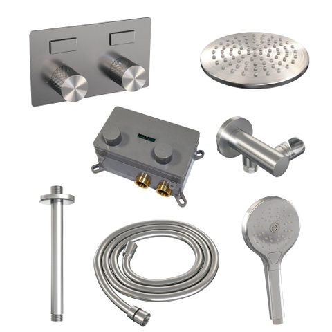 BRAUER Brushed Carving ensemble de douche pluie encastré – douche de tête Ø 20 cm – bras de plafond 30 cm – douchette ronde – set 59 SW925454
