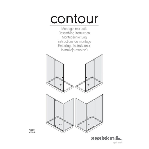 Sealskin Contour draaideur met zijwand 100x100 cm, 200 cm hoog, RVS, 6 mm helder veiligheidsglas SW296205