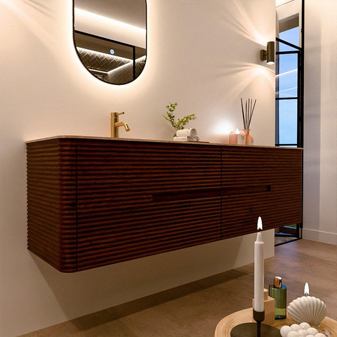 Mondiaz CIRO-DLUX Meuble de salle de bains complet - 170x45x50cm - Plan vasque Solid surface Saba - 1 vasque à gauche - 1 trou de robinet - 4 tiroirs - Ruby SW1531932