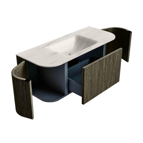 MONDIAZ KURVE-DLUX Meuble de salle de bains 110cm arrondi gauche + droite couleur Shadow avec 1 tiroir et 2 portes. Lavabo CLOUD Central sans trou de robinet Meli. SW1434023