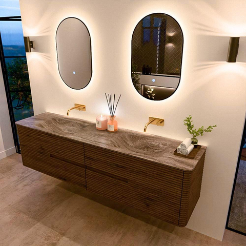 Mondiaz CIRO-DLUX Ensemble de meubles de salle de bains - 190x45x50cm - Plan-vasque en solid surface Oza - 2 vasques double - sans trous de robinet - 4 tiroirs - Dusk SW1533312