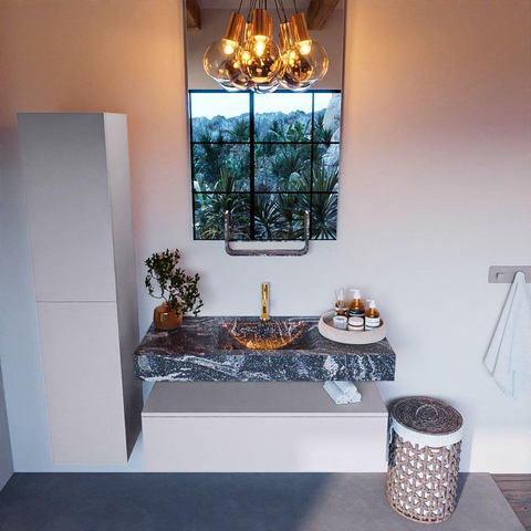 Mondiaz ALAN-DLUX Ensemble de meuble - 110cm - meuble Cale mat - 1 tiroir - Lavabo Cloud Lava suspendu - vasque Centre - 1 trou de robinet SW808290