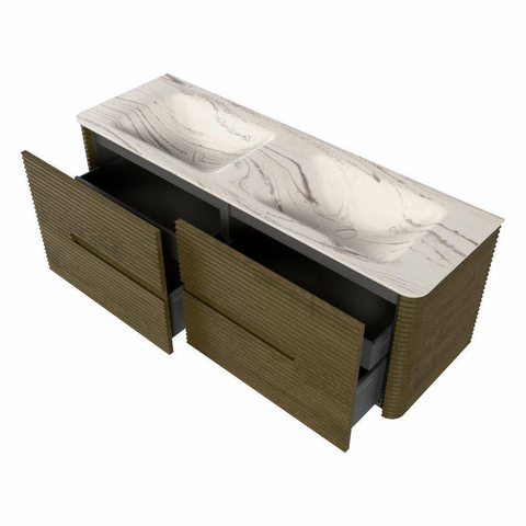 Mondiaz CIRO-DLUX Meuble de salle de bains - 140x45x50cm - Plan vasque solid surface Nata - 2 vasques Double - 2 perçages de robinetterie - 4 tiroirs - Dusk SW1533223