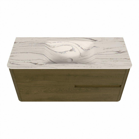 Mondiaz CIRO-DLUX Badkamermeubelset - 110x45x50cm - Solid surface wastafel Nata - 1 wasbak Midden - 1 kraangat - 2 lades - Dusk SW1533199