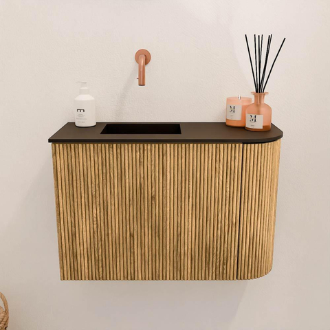 Mondiaz JOYA 61.6cm meuble de toilette - arrondi droit couleur Chêne - Vasque FAYE position Gauche Sans trou de robinet couleur Urban SW1421215