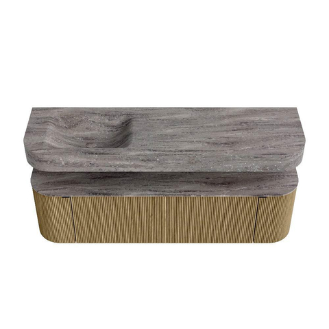 MONDIAZ THOR-DLUX Meuble de salle de bains 160cm arrondi gauche + droite couleur Dusk avec 1 tiroir et 2 portes. Vasque suspendue CLOUD Gauche 1 trou de robinet couleur Oza. SW1465310
