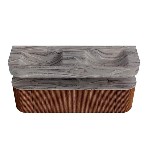 MONDIAZ THOR-DLUX 150cm meuble de salle de bains arrondi gauche + droite couleur Ruby avec 1 tiroir et 2 portes. Vasque suspendue CLOUD Double sans trou de robinet couleur Sombra. SW1464910
