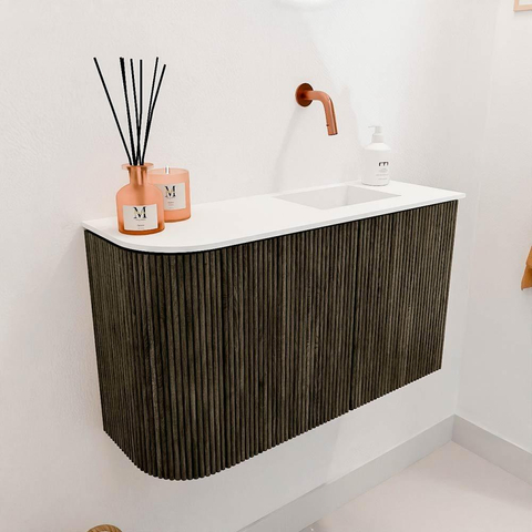 Mondiaz JOYA 71.6cm meuble de salle de bains - arrondi gauche couleur Shadow - Vasque FAYE position Droite Sans trou de robinet couleur Talc SW1421434