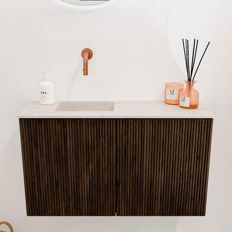 Mondiaz JOYA-DLUX 70cm meuble de salle de bains - couleur Walnut - Vasque FAYE position Gauche Sans trou de robinet couleur Meli. SW1424399