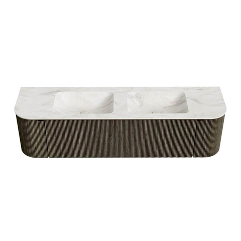 Mondiaz KURVE-DLUX Ensemble de meuble de salle de bains - 170x46x40cm - 1 tiroir - 2 portes - lavabo solid surface - double - 2 trous de robinet - Shadow SW1414498