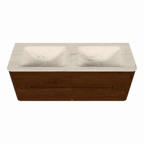 Mondiaz CIRO-DLUX Ensemble de meubles de salle de bains - 130x45x50cm - lavabo Solid Surface Meli - 2 vasques Double - sans trous de robinet - 4 tiroirs - Ruby SW1531806