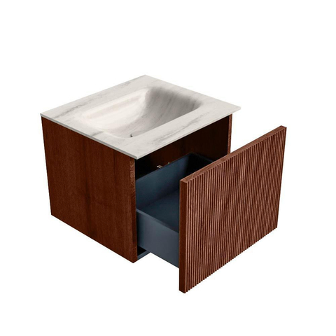 MONDIAZ KURVE-DLUX Meuble de salle de bains 50 cm couleur Ruby avec 1 tiroir et 0 porte. Lavabo GRUNNE Central sans trou de robinet Meli. SW1431945