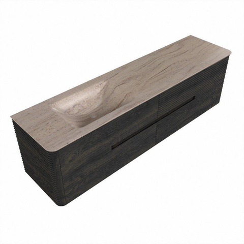Mondiaz CIRO-DLUX Meuble de salle de bains complet - 180x45x50cm - Plan-vasque Solid surface Saba - 1 vasque à gauche - 1 trou de robinet - 4 tiroirs - Shadow SW1532784