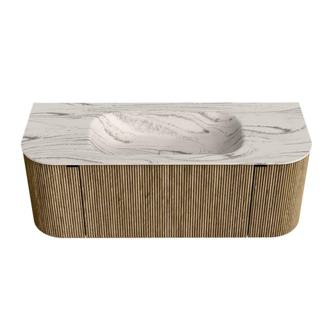 MONDIAZ KURVE-DLUX Meuble de salle de bains 120 cm arrondi Gauche + Droite couleur Dusk avec 1 tiroir et 2 portes. Vasque BIG SMALL Centrale sans trou de robinet Nata. SW1432361